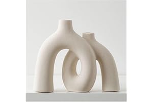 EACHAVE Vasos de cerámica estilo Boho en color crema para flores - Set de jarrones decorativos para salón, mesa de comedor, consola de pasillo y chimenea, decoración moderna para cómodas y estanterías