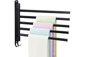 BestAlice Porte-serviettes pivotant pour salle de bain, barre porte-serviettes à 5 bras en acier inoxydable, support mural peu encombrant avec crochet, support de serviette rotatif à 180 degrés (noir)