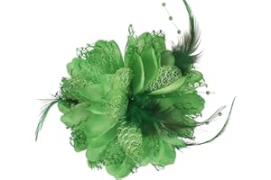 Mecool 3 in 1 Flower Hair Clips for Weddings Women's Brooches & Pins Corsage Women's Hair Jewellery Ponytail Holder | 4.72" Ladies Brooches for Wedding | Hair Styling Accessories for Girls - Green