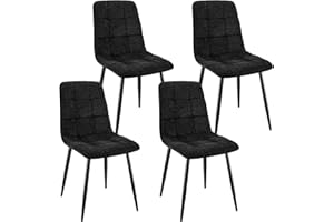 ANVOFONG Pack de 4 Sillas de Comedor, Sillas Cocina con Tela de Lino Y Patas De Metal Negro,Sillas Tapizadas,Silla de Dormitorio,Silla de SalóN,Sillas Comedor Modernas-Negro