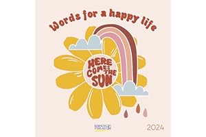 Words for a happy life 2024: Typo-Art Broschürenkalender mit Ferienterminen. Wandkalender mit schönen englischen Sprüchen.