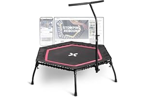 SportPlus Trampoline de Fitness Pliable pour la Maison, avec Barre d'appui réglable en Hauteur, protège Les articulations, Suspension en Caoutchouc Souple, très Silencieux