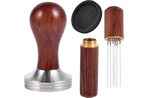 Piymnys Coffee Tamper 51mm, Wdt Tool with 6 0.4mm Thick Stainless Steel Espresso Needle, Espresso Tamper Barista Set for Cafes and Coffee Lovers