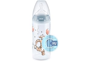 NUK First Choice+ Disney Babyflasche | 0–6 Monate | Temperature Control Anzeige | 300 ml Flasche mit Anti-KoliK-Ventil | BPA-frei | Trinksauger aus Silikon | Winnie Puuh (Blau)