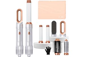 ‎ATOPSKINS Pro Airstyler Hairstyler 6 in 1 Haartrockner set, Atopskins Haarstyler Ionen Föhnbürste mit 30mm Warmluft-Lockenstab | Hairstyler 1000W Föhn für Volumen, Trocknen, Glätten & Locken,Weiß-gold