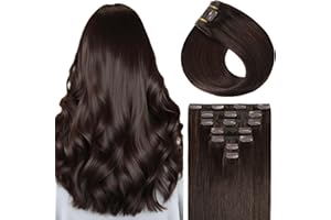 ‎SUNYA Sunya Clip in Extensions Echthaar Dunkelbraun Echt haar Extension Hair Remy Clips in Haarverlängerung Glatt Haar Seamless Skin Weft 70g 30cm