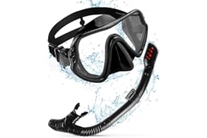 JOVRUN Professional Dry Snorkel Set PC or Upgraded Tempered Glass Lenses Anti-Fog Scuba Diving Mask Wide-Angle Panoramic High Definition Effortless Breathing Ideal for Adults and Youth