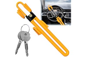 BEAOTINWIN Heavy Duty Steering Wheel Lock，Universal Car Anti Theft Lock, with Twin Bar Hook Steering Wheel Lock，High Security ，Anti-Theft Car Security Device for Car, Van & Caravan with 2 Keys (Yellow)