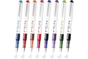 EYEYE Bolígrafos de tinta negra, Paquete de 8 plumas estilográficas desechables para escribir, punta de acero inoxidable, 8 colores, punta extrafina