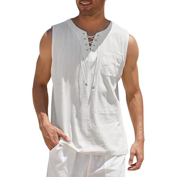 JURANMO Chemises en Coton et Lin pour Hommes Col en V Vintage à Lacets Manches Courtes Chemise JURANMO Chemises en Coton et Lin pour Hommes Col en V Vintage à Lacets Manches Courtes Chemise