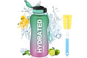 MYFOREST Butelka na napoje, butelka na wodę 2,2 l, szczelna, nadaje się do uprawiania sportu, nadaje się do napojów gazowanych, nie zawiera BPA, butelka sportowa z filtrem i oznaczeniem czasu, na
