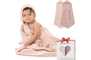 Comfy Cubs Baby Hooded Towel 2-Pack, Large 81cm x 81cm - 6-Layer, Soft, Durable & Absorbent Baby Bath Towel - 100% Muslin Cotton Bathing Products for Babies, Toddlers & Kids - Mauve and Blush