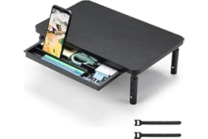 ETHU Support de Moniteur Réhausseur d’Écran Support d'Ordinateur Lever PC Ecran, 3 niveaux de longueur et angle réglables avec support pour téléphone et tiroir, accessoires de bureau