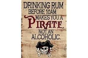 ASSCA Plaque murale en métal publicitaire décorative pour la maison, le bureau, le café, le pub, l’homme, la grotte – style bois de rhum avant 10 h rend le pirate alcoolisé amusant