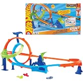 Hot Wheels Akrobasi Pistleri Dolamba&ccedil;lı Hız Pisti oyuncak araba, pist ve oyun seti, 1:64 &ouml;l&ccedil;ekli metal ara&ccedil;, 2 &ccedil;ember ve 2 &ccedil;a