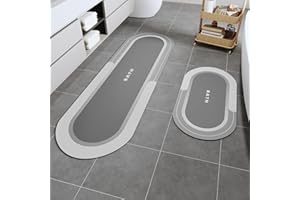 SIXHOME Tappeto Bagno Assorbente Antiscivolo Lavabile in Lavatrice tappetino da bagno ad asciugatura rapida tappeto in gomma fondo per bagno(Grigio,2pezzi,43x70cm+43x150cm)