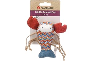 Jouet pour Chat - Flamingo Robla Homard Multicolore en Tissu avec Bruit Craquant et Catnip 13cm