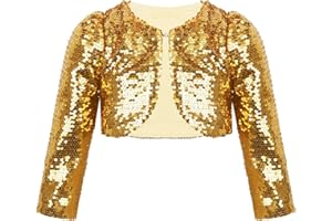 FEESHOW Mädchen Pailletten Bolero Strickjacken Glitzer Kurze Jacke Kinder Langarm Cardigan Top Oberteil für Tanz Party Hochzeit