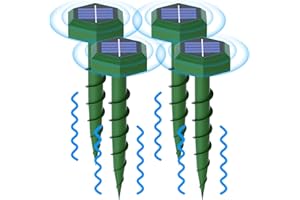 HULAXILOTI Solar Mole Repellent 4 Pack, Ultrasonic Solar Mole Deterrent Suitable for Moles and Other Rodents in Gardens and Lawns