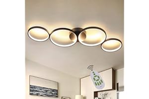 ‎GBLY GBLY LED Deckenlampe Modern Wohnzimmerlampe: 4 Flammig in Ringoptik, 55W Schwarze Dimmbar Deckenleuchte aus Aluminium Dekorative Kronleuchter für Schlafzimmer Wohnzimmer Büro Arbeitszimmer, 88cm