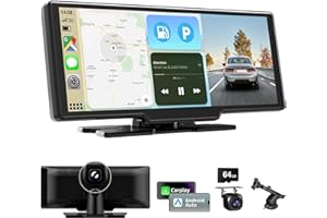 TALLFLLY 10,26 Pulgadas Pantalla Coche de Carplay Android Auto, Radio Coche Bluetooth con Dashcam 4K/Cámara Trasera HD 1080P/FM/AUX/64G TF/Mirror Link/Control por Voz/Navegación GPS