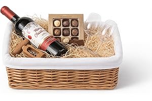 H-LINE Small Brown Wicker Willow Storage Basket with Cloth Lining - Ideal for Christmas/Easter/Newborn Gift Hamper/Make Your Own Hamper