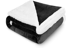 PAWSEE Dog Fleece Blanket, Large Washable Soft Warm Fluffy Sherpa Plush Pet Blankets for Dogs Puppy Doggy Cats Double Thickness Throws 152 x 127 cm Black