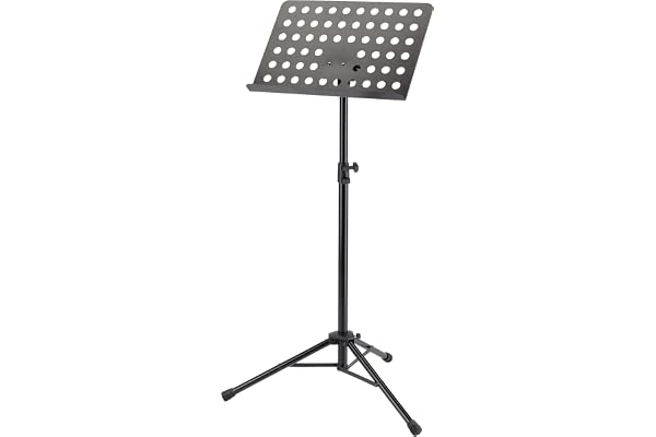 K&M 11940 Pupitre d'orchestre noir - Pupitre extensible de 74 à 127 cm - Tablette perforée pour partitions - Fermeture rapide