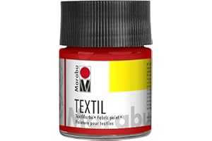 Marabu 17160005232 - Pintura textil para tejidos claros, rojo cereza 50 ml, tinta de estampación al agua, lavable hasta 60°C, fijación mediante planchado u horno