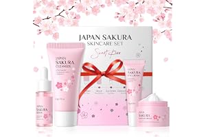 Sakura hudvårdskit 4 delar hudvård set resor | Återfuktar och ger näring åt huden, inkluderar rengöring, kräm, serum, ögonkräm, skönhetspresent låda för tonåringar flickor