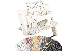 UKJE Coussin Compatible avec Stokke Tripp Trapp - Coussin de siège Doux pour Nourrissons, bébés et Tout-Petits, Accessoires de Chaise Haute, Insert en Tissu de Coton (Motif géométrique Blanc)