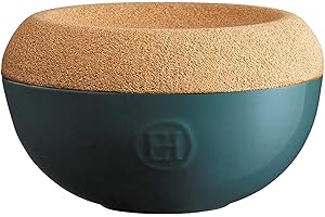 Emile Henry USTENSILES Tarro de Sal, Cerámica Corcho, Azul Fuego Suave, 14,6 x 14,6 x 8,6 cm