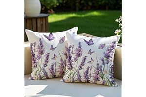 Vorysum 2er Set Outdoor Kissenbezug 40x40 cm Lila Blumen Dekokissen Wetterfest Kissen Sommer Modern Kissenbezüge für Garten Sofa Couch Wohnzimmer Schlafzimmer Doppelseitiges Muster