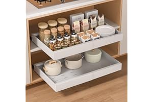 PNNP Cassetto Estraibile Cucina: Cassetti Telescopico Armadio - Cestelli Estraibili per Cucina a Larghezza Regolabile (32-53 cm L x 43 cm P x 7 cm A) - Nessuna Foratura | Bianco