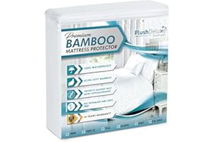 PlushDeluxe Premium Bamboo Mattress Protector – Waterproof, Hypoallergenic & Ultra Soft Breathable Bed Mattress Cover & Protection -Free PVC, Phthalate (UK King Size) White