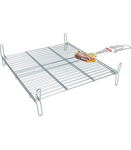 Griglia Da Barbecue Sauvic In Acciaio 72,5x62,5x3 Cm, Con Manici In Legno Termoresistenti, Regolabile In Lunghezza E Superficie Di Cottura 62,5x40 Cm