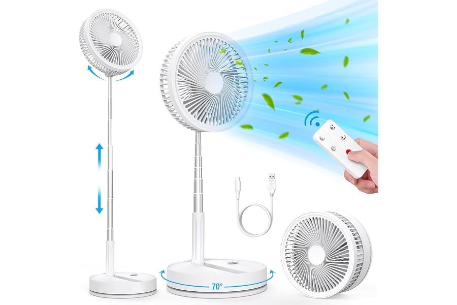 Ventilador de Pie Portátil Plegable Oscilante - 8.6" 8000mAh Bateria Recargable USB C Pequeño Mesa Ventiladores con Cont