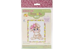 Happy Bee RIOLIS - Conjunto para Punto de Cruz contado (Incluye Tela Aida de 10 Agujeros/cm, Aguja, Patrones, Instrucciones y ovillos de Lana y acrílico) diseño de conejita