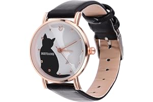 UKCOCO Women Watches Cartoon Lovely Cat Pattern Wrist Watch Leather Quartz Watch for Women Ladies Girls