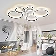 KeLuKes Ceiling Fan with Light Compatible with Alexa and Google Assistant, 100cm Living Room Ceiling Fan Light, Silent Timer Dimmable Reversible Ring Fans with Lamps, Black