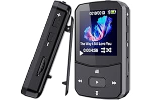 PINHUI 64GB MP3 Reproductor Bluetooth 5.3 Reproductor MP3 con Clip Deportivo, mp3 Running,Audio de Alta Fidelidad, botón de Volumen Independiente, Radio FM, Auriculares incluidos Mini-Diseño Deportivo Black