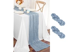Teruntrue 2 stycken bordslöpare blå 55 x 300 cm dammblå boho gasväv ostduk bordslöpare för bröllop, fest, babyfest, brudshowe