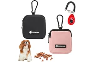 COOWONE Dog Treat Pouch 2 Pcs with Training Clicker, Waterproof Small Dog Treat Bag for Lead, Hands Free Dog Walking Bag with Carabiner, Dog Poop Bag Holder for Pet Puppy Travel or Outdoor Use