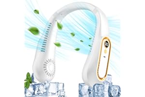 SINGLAND Ventilador de Cuello Portátil, Ventilador USB Recargable Sin Aspas con 5 Velocidades, 720° Refrigeración, Ancho Ajustable, Pantalla LED, Silencioso, Oficina y Hogar