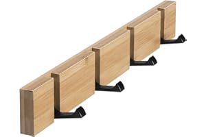 ANVODE Hölzernes Garderobenhaken Wand, Garderobe Kleiderhaken Faltbare Garderobenleiste mit 4 Haken für Jacken, Mäntel, Hüte, Schals, Handtaschen
