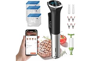 ‎KARINEAR Karinear Sous Vide Garer Stick mit Vakuumbeutel-Set | APP-Steuerung | WIFI (2.4G) | 1400W Sous-Vide Stick | 10-90°C, 1-99 Min. Timer | 360° Zirkulation | Suvide Garer stick