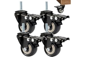 TESSTSY 4 Stück Rollen mit Bremse M8×25mm, Schwerlastrollen 50mm, Lenkrollen für Möbel, Möbelrollen Gewinde M8, Gummi Lenkrollen, Keine Spuren & Leise, für Geräte und Möbel, Tragkraft 210kg