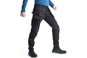 Bitco - Sauer - Pantalones de Trabajo Negros elásticos para Hombre, con Bolsillos Acolchados Impermeables y oleófobos Reforzados con Cordura®