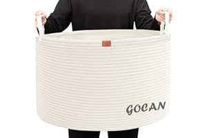 GOCAN Cesta de almacenamiento grande XXXL, cesta de ropa de cuerda de algodón para mantas, cojines en la sala de estar, ropa, juguetes en la habitación de los niños, blanco, 55 x 35 cm