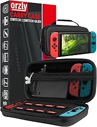 Orzly Carry Case Compatible with Nintendo Switch and New Switch OLED Console - Black Protective Hard Portable Travel Carry Case Shell Pouch with Pockets for Accessories and Games